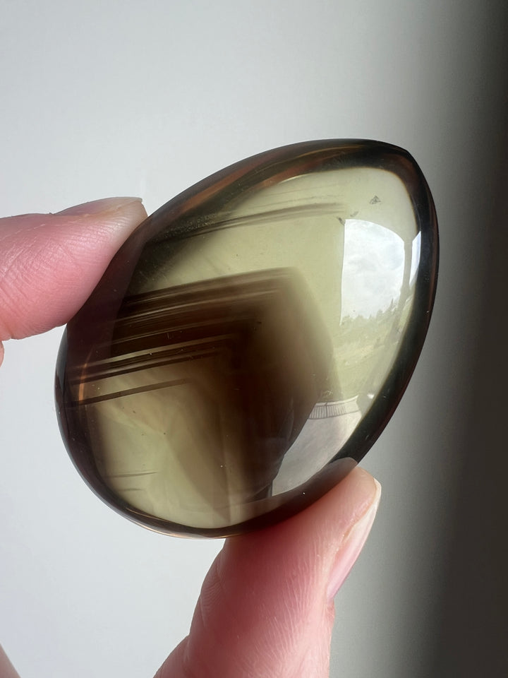 High Grade Smoky Quartz polished Palmstone with Phantoms | 61.2g