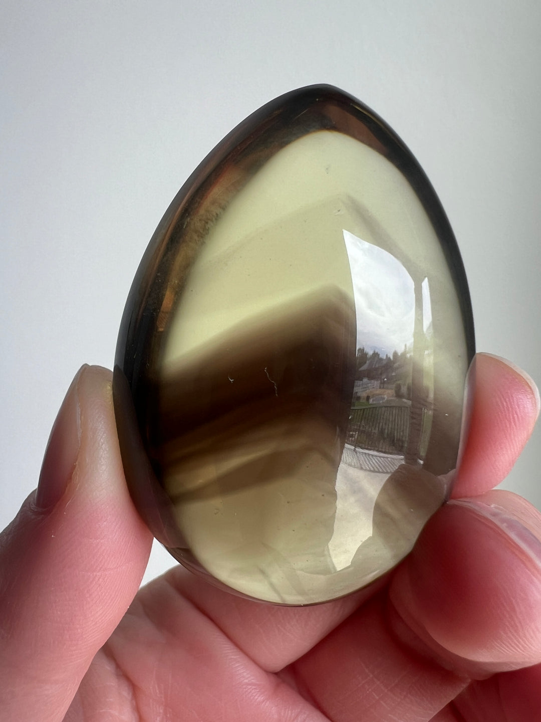 High Grade Smoky Quartz polished Palmstone with Phantoms | 61.2g