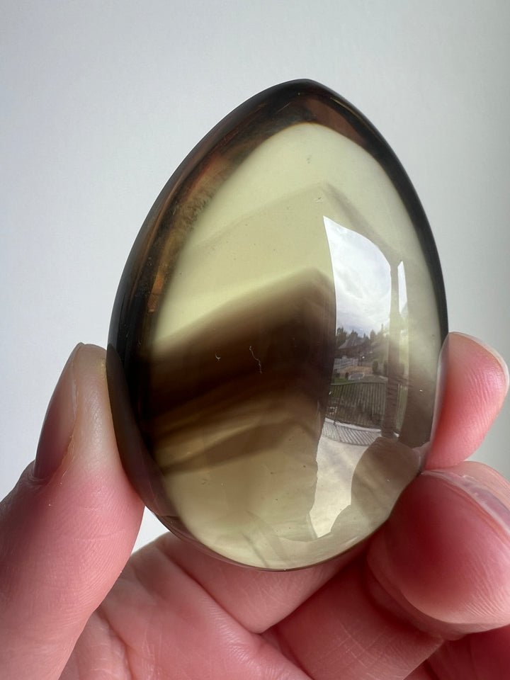 High Grade Smoky Quartz polished Palmstone with Phantoms | 61.2g