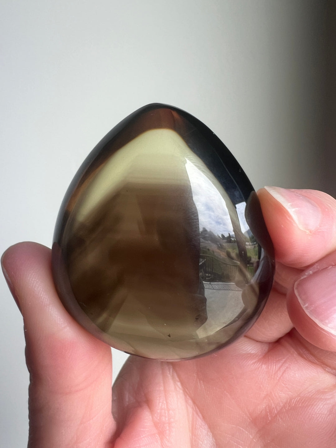 High Grade Smoky Quartz polished Palmstone with Phantoms | 56.4 g