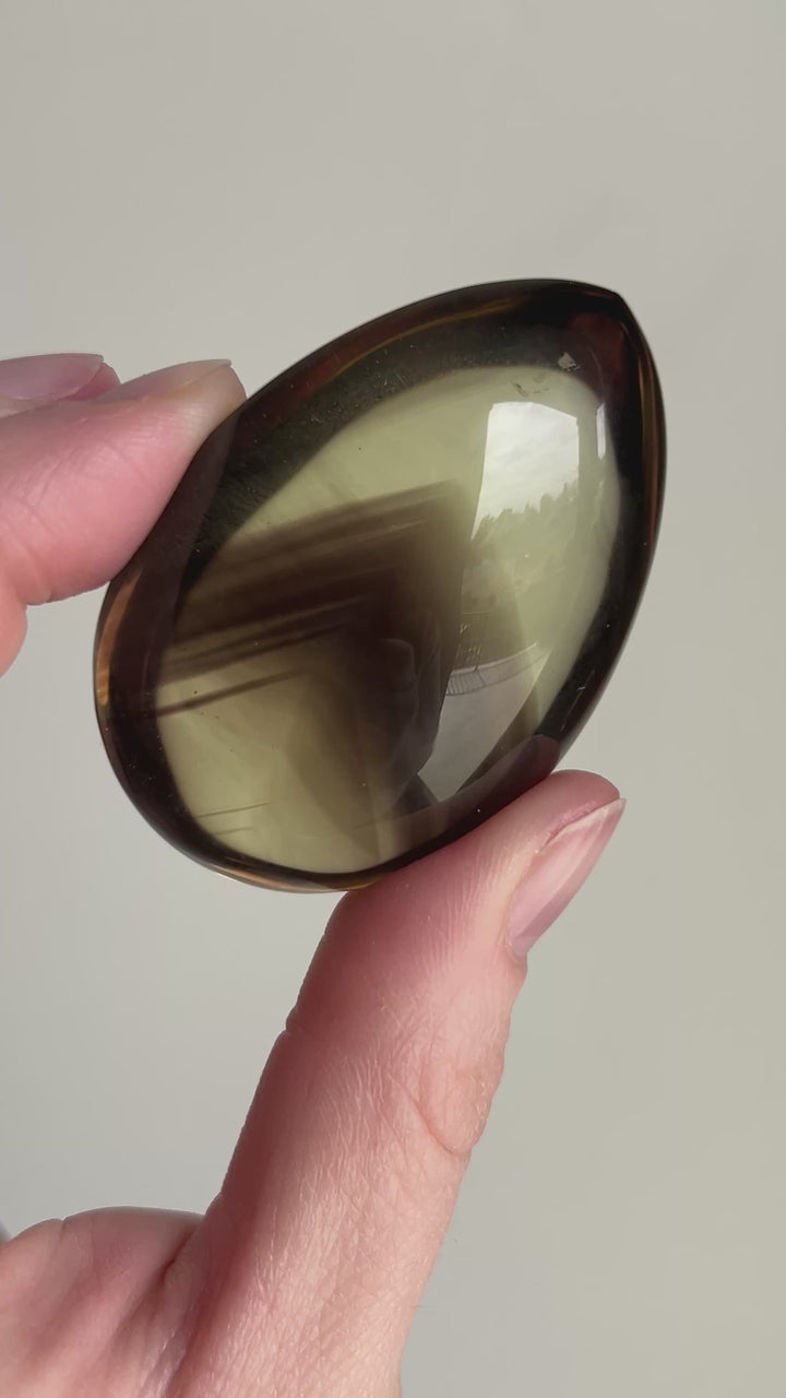 High Grade Smoky Quartz polished Palmstone with Phantoms | 61.2g