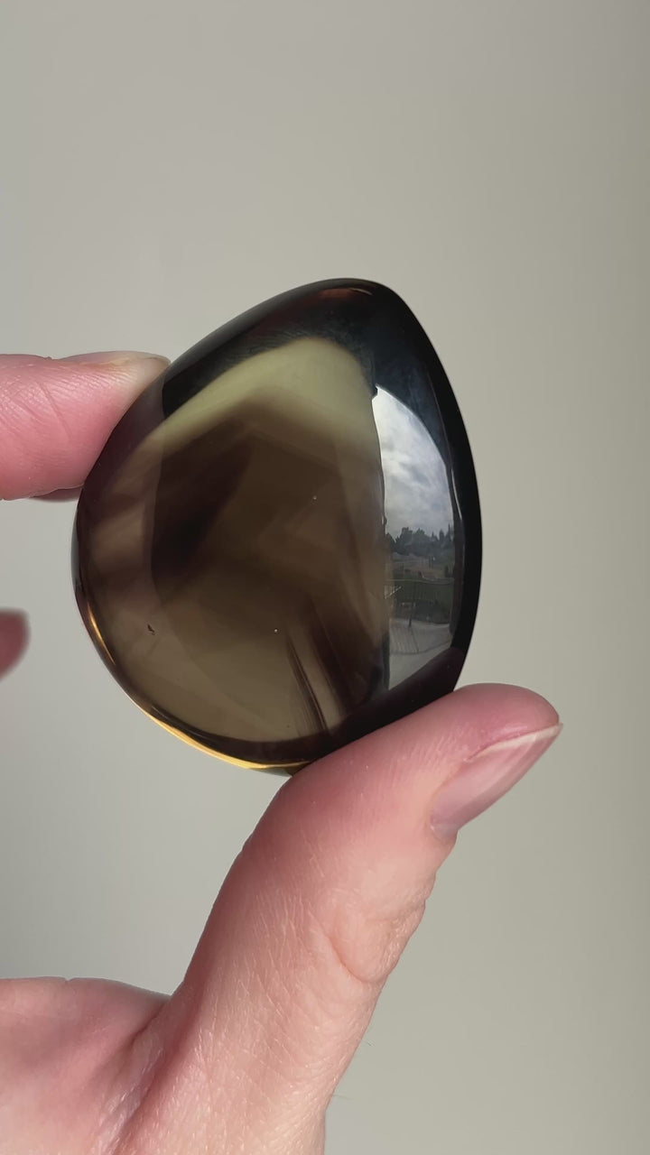 High Grade Smoky Quartz polished Palmstone with Phantoms | 56.4 g