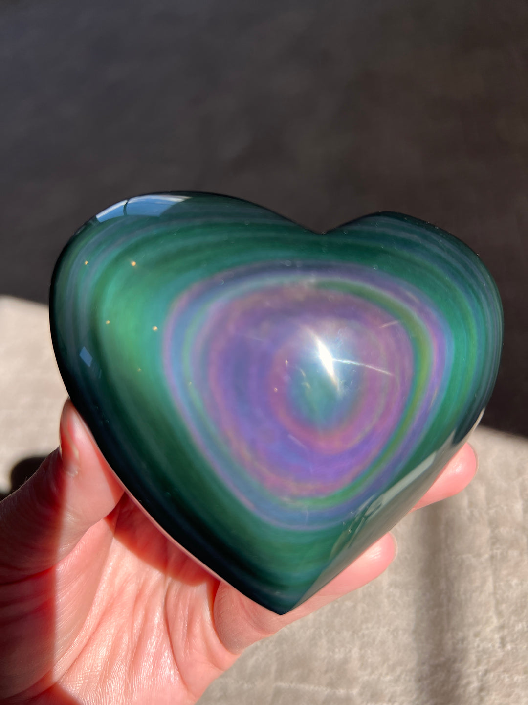 Rainbow Obsidian Heart w/stand (16) | 371.4g