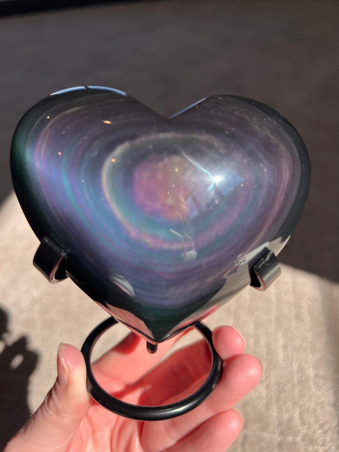 Rainbow Obsidian Heart w/stand (16) | 371.4g