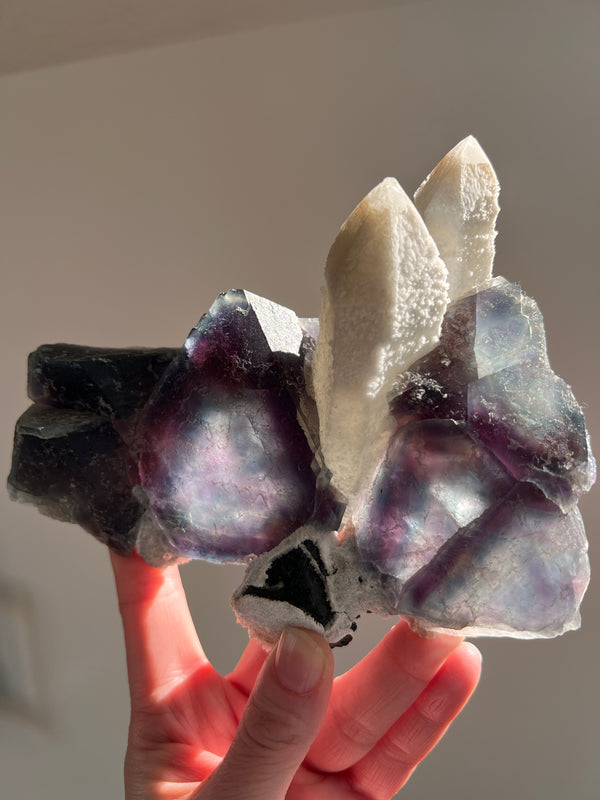 Octahedral Fluorite on Candle Quartz | 1lb 9.6oz