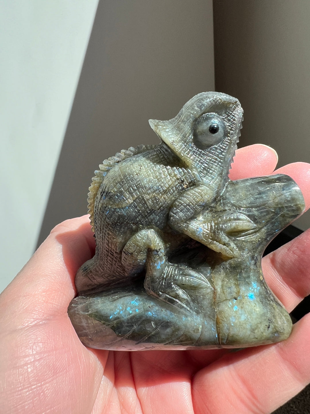 Labradorite Chameleon Carving