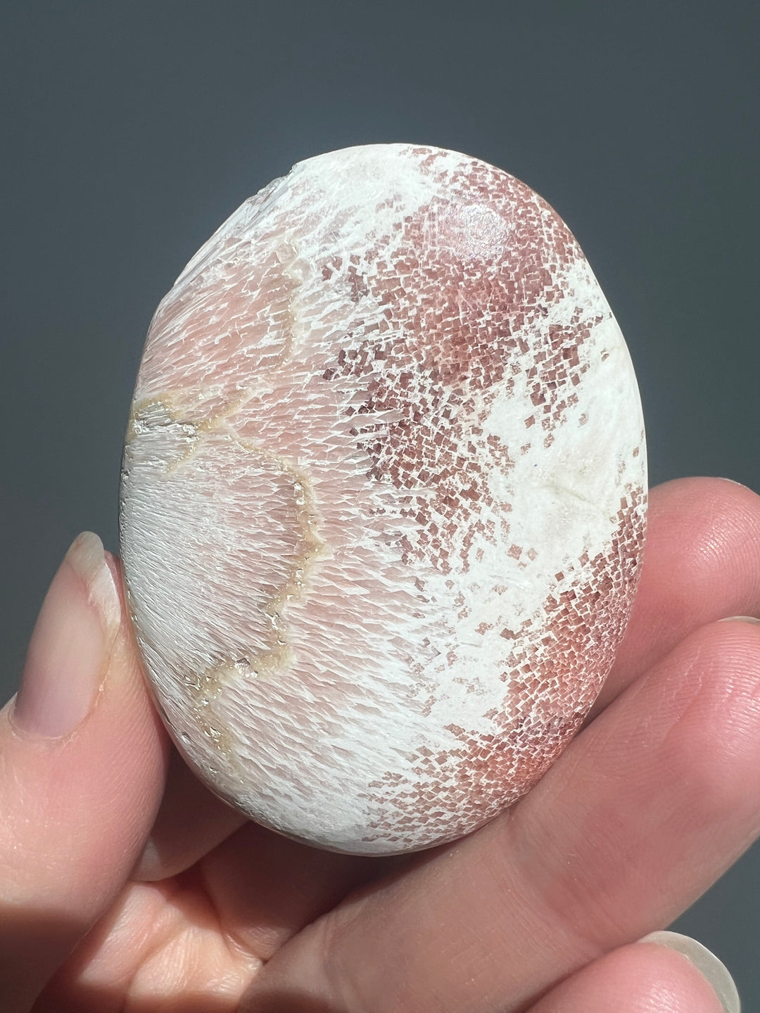 Peach Scolecite Palmstone (1)