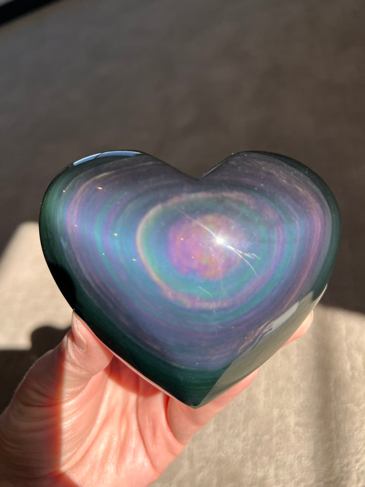Rainbow Obsidian Heart w/stand (16) | 371.4g