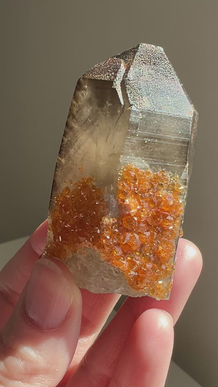 Spessartine Garent on Smoky Quartz | 108.4g