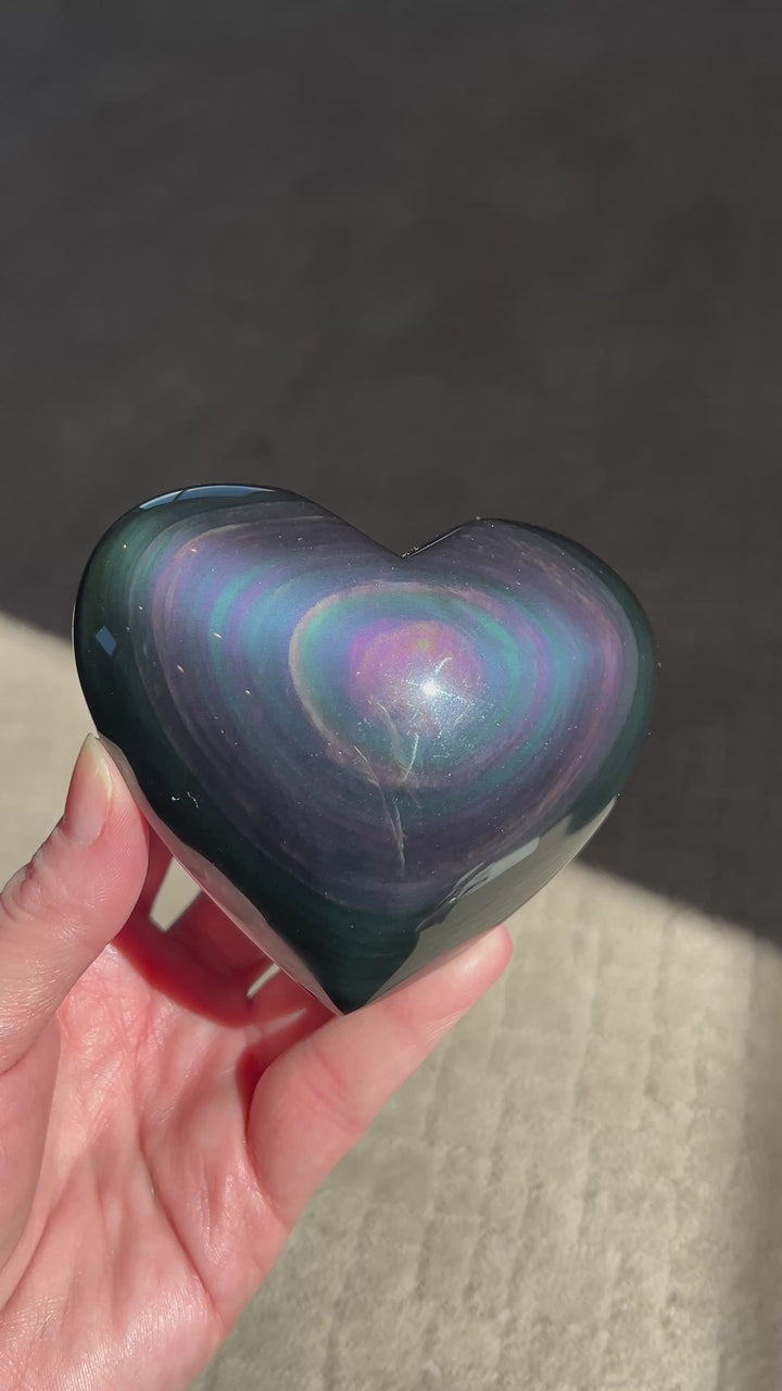 Rainbow Obsidian Heart w/stand (16) | 371.4g